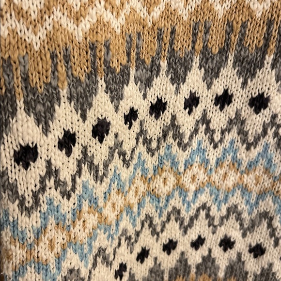 L.L. Bean L Women Cotton Ragg Khaki Open Cardigan SweaterFair Isle Cozy Long EUC - Picture 7 of 11